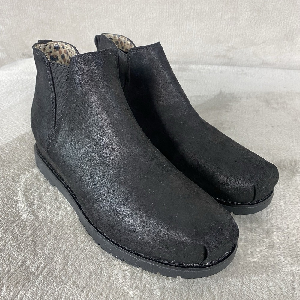 Skechers Bobs Chill Wedge Ankle Boots Womens Size 8.5 Black Faux Suede Shoes NEW